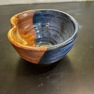 Handmade Studio Pottery Bowl Small Blue Brown Signed Artisanal